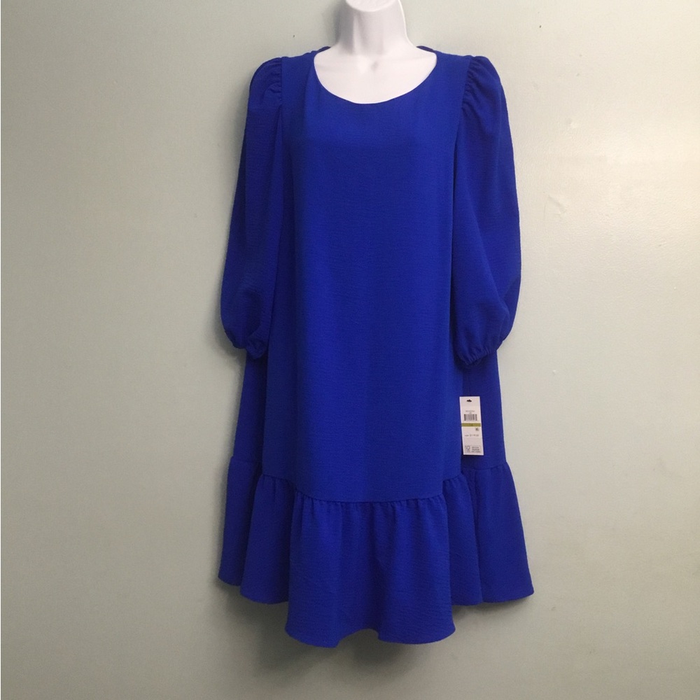 Dkny Cobalt Blue Dress With Elegant Sleeves